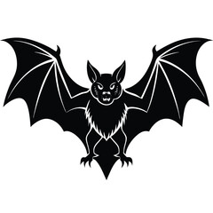 Bat Silhouette with Open Wings, Fangs, Claws Black Icon for Halloween