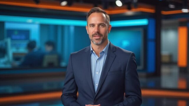 Confident Male News Anchor in Studio