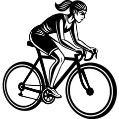 Obraz premium Line art vector silhouette of a woman person riding a road bike in a racing position
