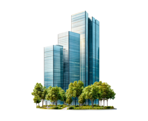Modern skyscrapers blend architecture and nature, PNG