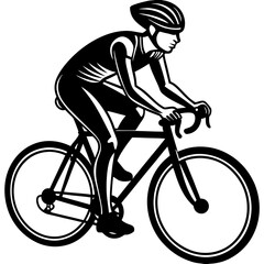 Naklejka premium Line art vector silhouette of a woman person riding a road bike in a racing position