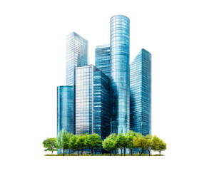 Group of buildings architecture skyscrapers modern isolated on transparent background
