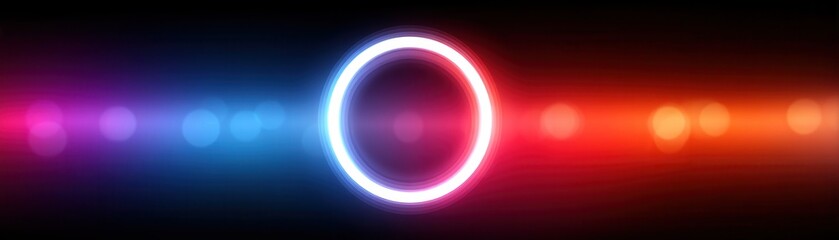 Obraz premium A vibrant abstract design featuring a central glowing circle surrounded by colorful light streaks against a dark background.