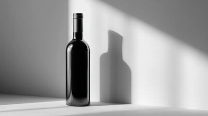 Minimalist Black Wine Bottle on White Background, Branding and Product Design Concept