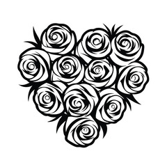 Black and White Heart Shape Made from Roses, Floral Arrangement, Romantic Concept