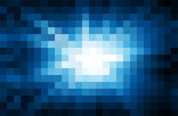 Pixel art of blue sunburst cartoon background. Explosion pixel background. 