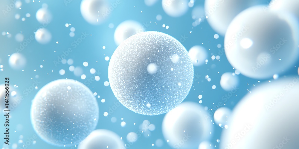 Aufkleber soft white spheres float in a light blue background creating a calming and ethereal mood perfect for