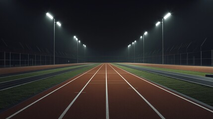 Night running track, stadium lights, competition, victory