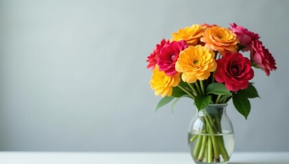 Obraz premium Vibrant bouquet in a minimalist grey setting Sharp focus on petals , photography, texture