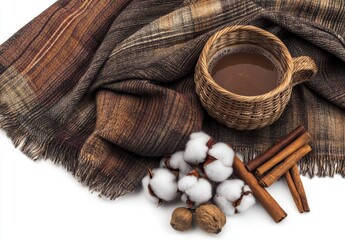 Cozy autumnal drink and blanket arrangement