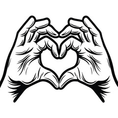 Two Hands Making Heart Shape. Outlines of Hand Gestures Forming Love Symbol Sign