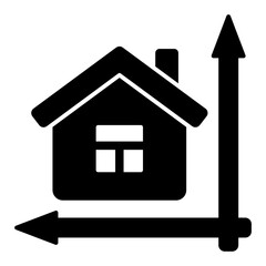 House at coordinate axes solid icon, architecture project concept. Vector graphics. Cottage building render sign on white background, glyph style mobile or design.