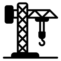 Industrial crane solid icon, building construction concept. Vector graphics. Crane with hook sign on white background, glyph style mobile or design.