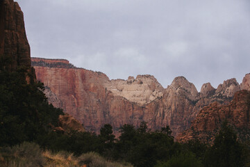 Overcast Sky Looms Over Zion’s Jagged Peaks