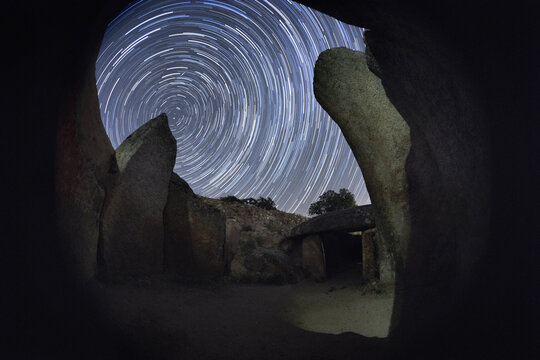 startrails in a medieval dolmen primitive history