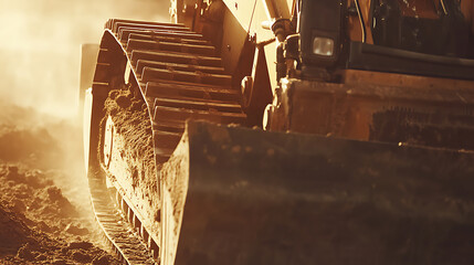 Heavy machinery operator operating a bulldozer at a construction site. Featuring earthmoving and excavation