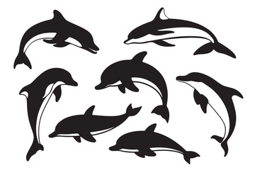 Silhouette of dolphin vector icon set illustration isolated on white background.