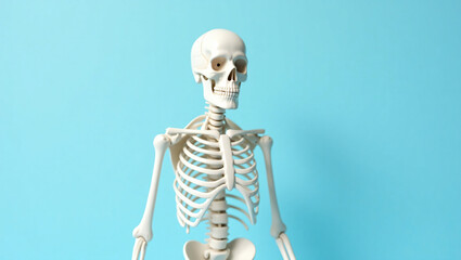 Human Skeleton Model on Blue Background