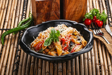 Vegetarian pasta penne with mushroom
