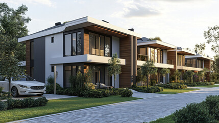 Modern rental houses with sleek design and lush greenery
