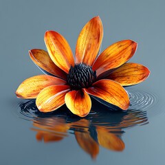 Vibrant orange flower with yellow accents isolated on a smooth grey background.