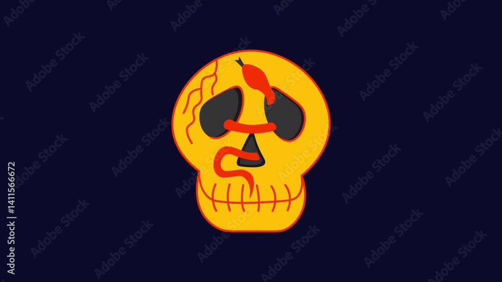 Poster animated skull and snake icon with glitch effect. alpha channel