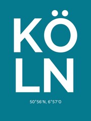 Stadtname Köln auf grünem Hintergrund und seine Koordinaten

