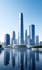 City center with water in front.