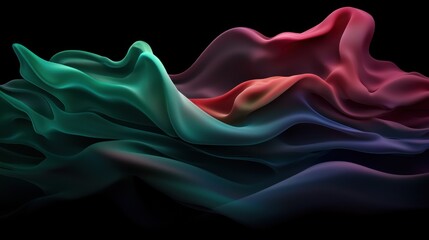 Fototapeta premium Abstract vibrant flowing fabric waves on black background