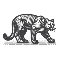Fototapeta premium Simple Mountain Lion Stalking Vector Icon Design – Vintage Retro Logo & Illustration