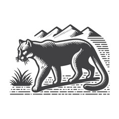 Fototapeta premium Simple Mountain Lion Stalking Vector Icon Design – Vintage Retro Logo & Illustration