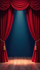 Crimson curtains frame spotlight on empty stage, dark stage, spotlight