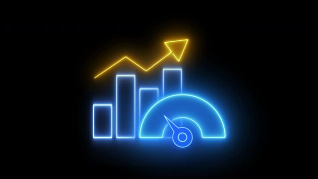 Benchmarking concept, something that serves as a standard by which others may be measured or judged. Glowing neon line of Benchmark icon isolated on transparent background.