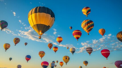 Obraz premium Colorful Hot Air Balloons Soaring in a Blue Sky