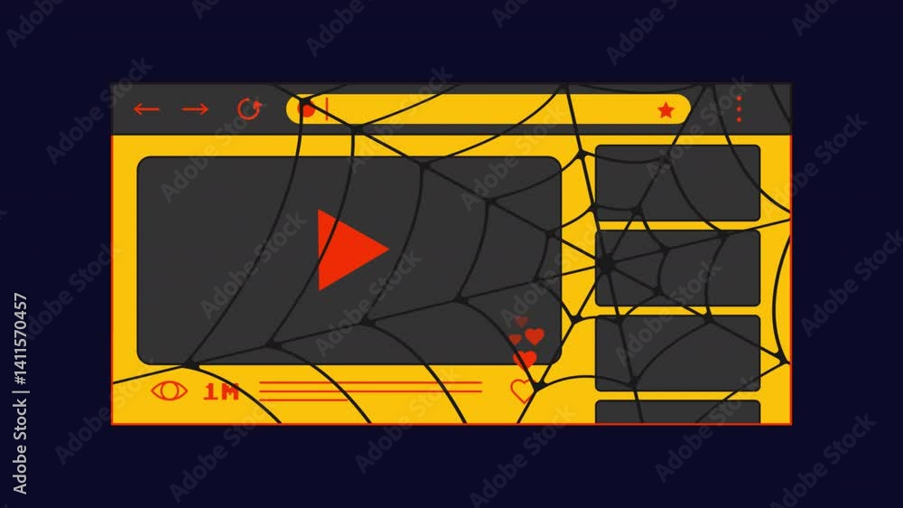 Poster animated web browser window icon with video player with glitch effect. alpha channel