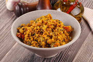 Vegan garnish - lentil with vegetables
