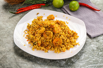 Indian cuisine - Biryani rice with prawn