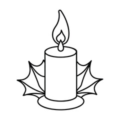 Elegant Candle Illustration with Burning Flame and Star Decorations