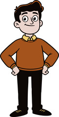 Fototapeta premium Cartoon man in brown sweater with black pants and a smile.