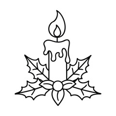 Elegant Candle Illustration with Burning Flame and Star Decorations