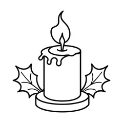 Elegant Candle Illustration with Burning Flame and Star Decorations