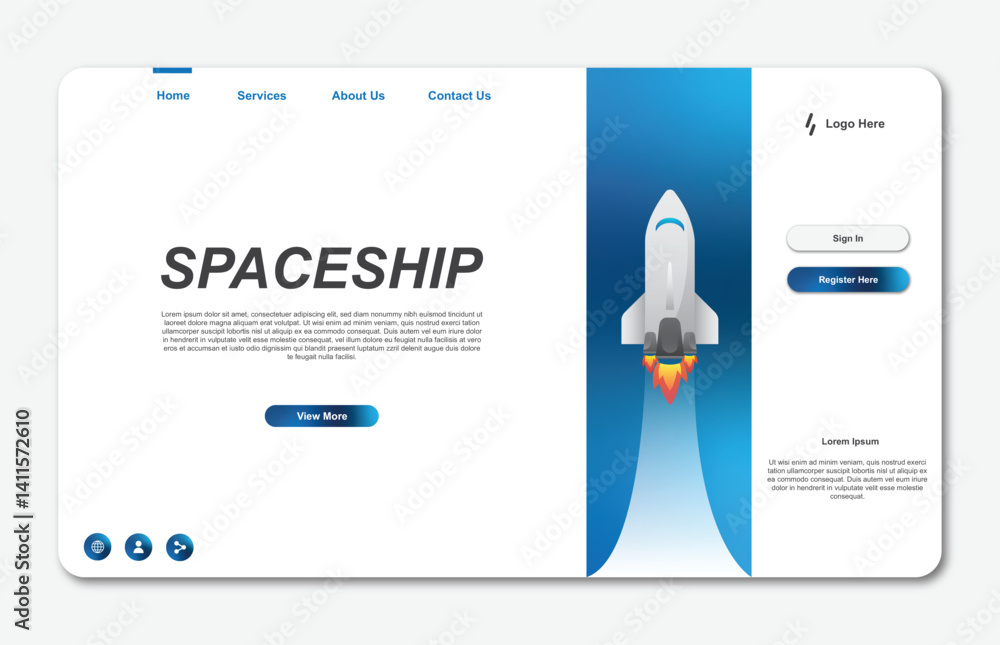 Poster landing page template with startup concept. development technology. vector illustration