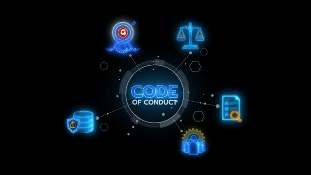 Code of conduct concept, a set of guidelines and rules that outline expected behaviors and ethical standards within an organization. Code of conduct banner web icons on transparent background.