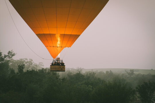 Ballooning over fog and trees in the Avon Valley in Western Australia