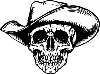 Obraz premium Skull Wearing Hat Black and White Vector Art