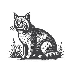 Obraz premium Simple Bobcat Sitting Vector Icon Design – Vintage Retro Logo & Illustration