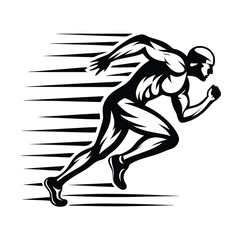 Monochrome of Man Running Fast with Dynamic Motion Lines Background Design