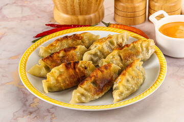 Japanese fried Gyoza stuffed dumplings