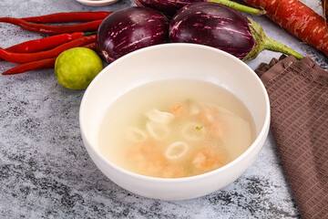 Light seafood soup with prawns