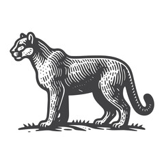 Obraz premium Simple Mountain Lion Side View Vector Icon Design – Vintage Retro Logo & Illustration